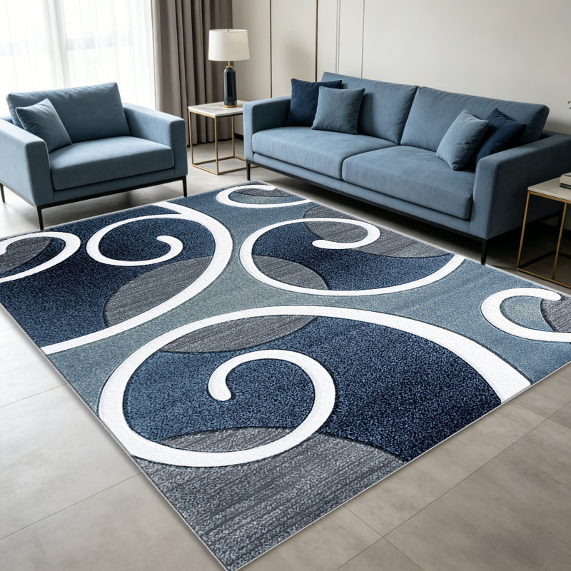 Blue Swirl carpet-easy to clean, machine-washable, soft and comfortable; suitable for door mats, kitchens, living rooms, bedrooms, corridors, and laundry areas. Easy to clean, durable carpet for home decoration.