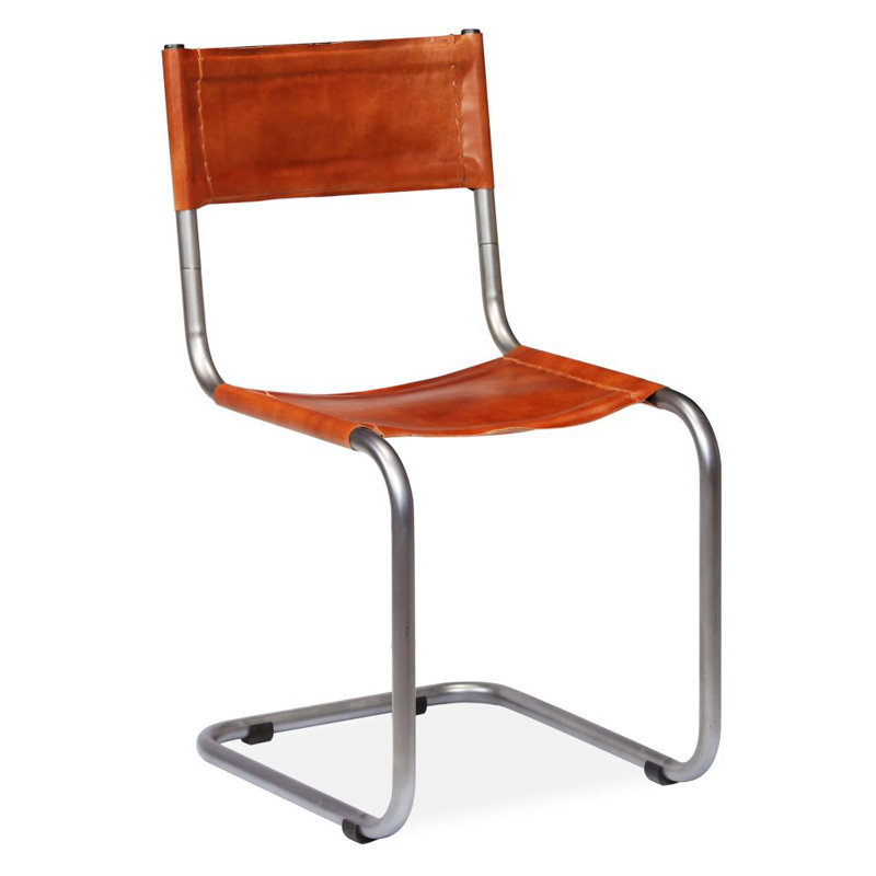 Foriff 43cm H Genuine Leather Upholstered Side Chair in Brown