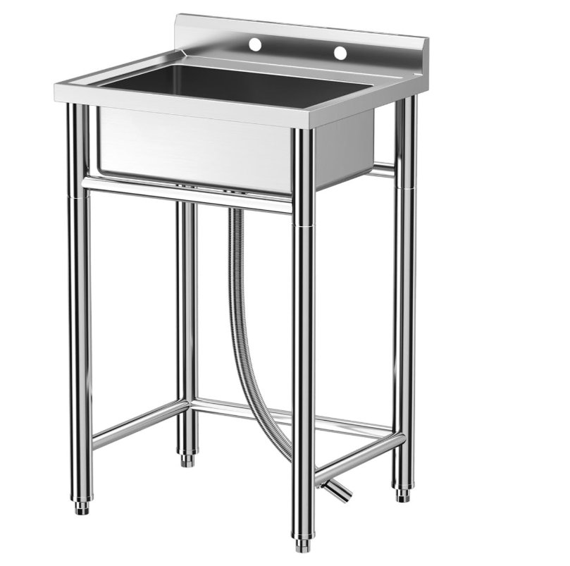Stainless Steel Sink,Freestanding Single Trough Commercial Kitchen Sink Set with Faucet, Commercial Single Bowl Kitchen Prep & Utility Sink