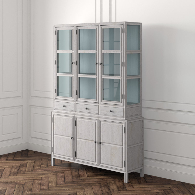 Colonial Solid Wood China Cabinet, White Wash