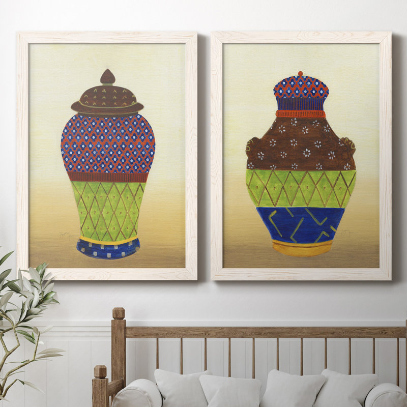 «Marrakech Urn I», ensemble de 2 reproductions d'art, Toile blanche encadrée, Pas de tapis, H 31,5 po x l 47 po x P 1,5 po