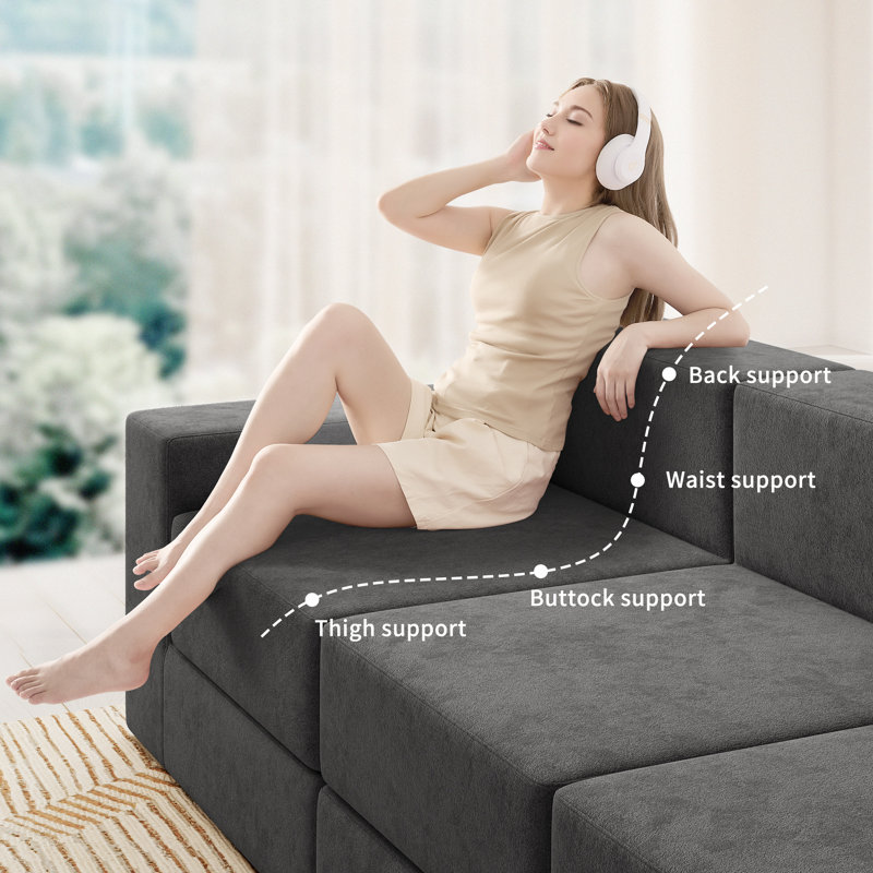 Canapé modulaire à compression en U avec repose-pieds de 101 po avec repose-pieds pour salon, Velours gris velours