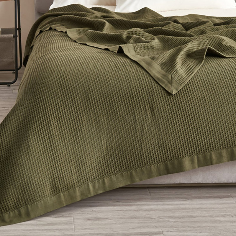 Couverture d'été 100% coton tissé gaufré léger, Simple, Vert olive