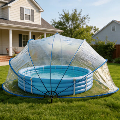 18-Foot Retractable Pool Cover, PVC Film Fiberglass Rod Pool Fence, Outdoor Swimming Pool Accessories