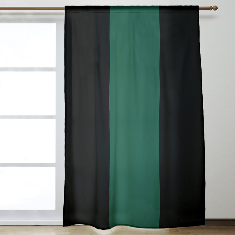 New York Big Sateen Room Darkening Curtain Single Panel, Black/Green, 84" W x 53" L