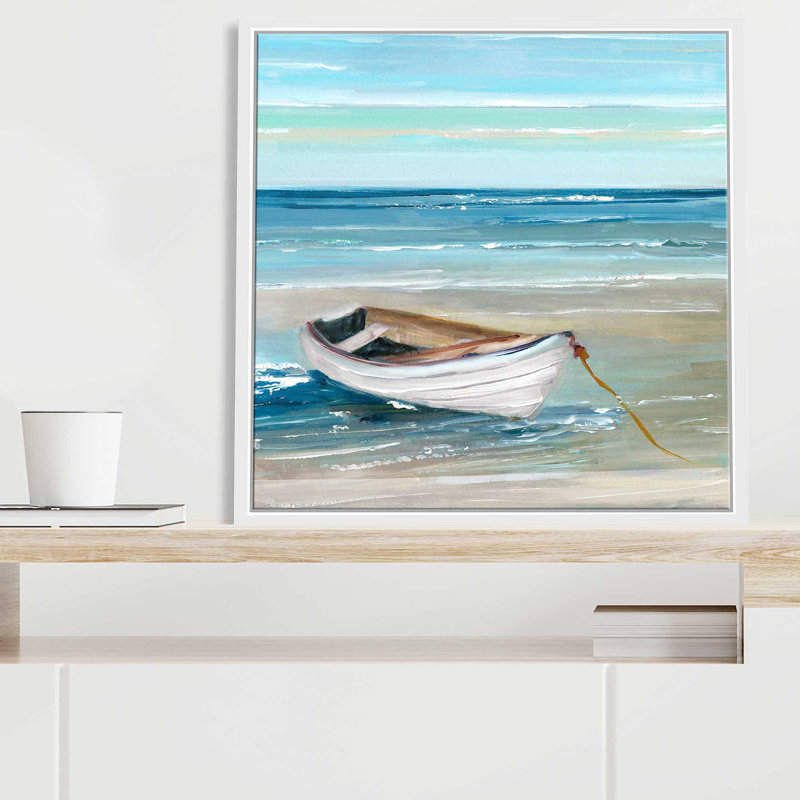 Shore Houbling par Sally Swatland - peinture sur toile tendue, L 39,5 po x H 39,5 po, Cadre blanc