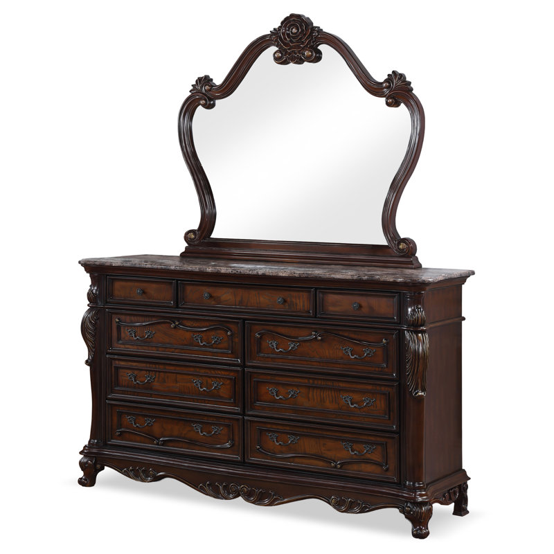 Commode 9 tiroirs avec miroir Micala, Brun