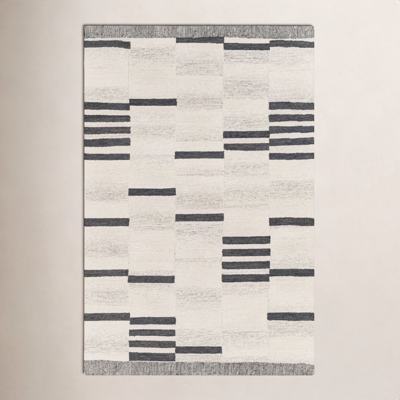 Uptown Hand Tufted Cream/Black Striped Wool Rug, Rectangle 9'9" x 13'9"