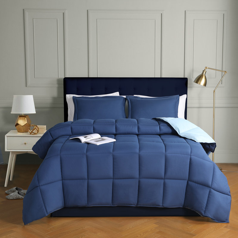 All Season Reversible Down Alternative Comforter Set with Shams - Breathable, Soft, Fluffy, Twin Comforter + 1 Standard Sham