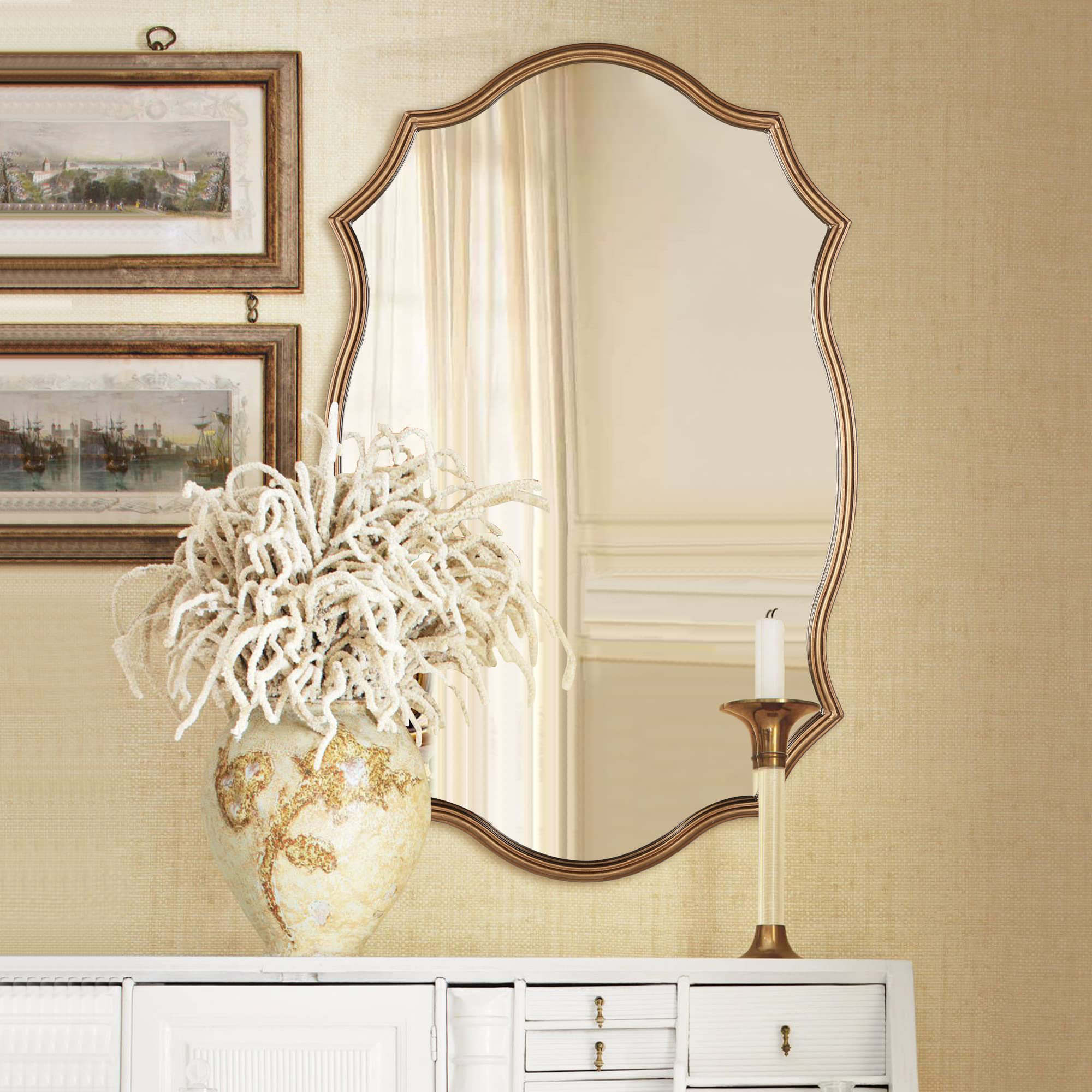Lark Manor™ Wall Mirror In Vintage Golden - Decorative Metal Frame ...