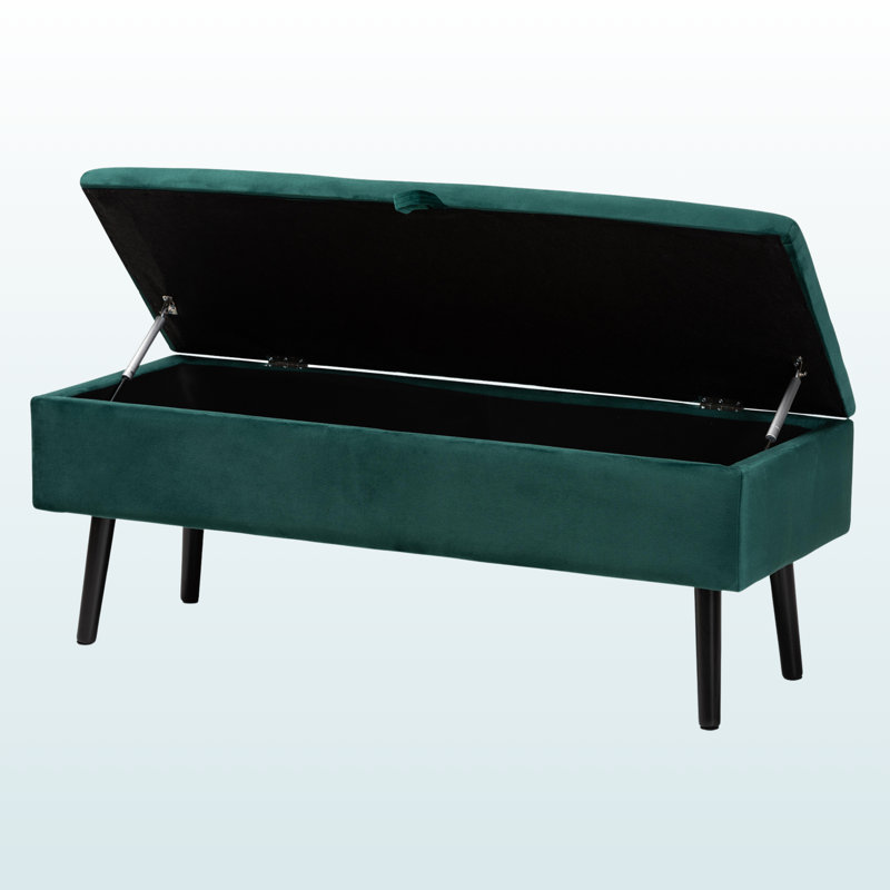 Banc de rangement en velours Quain H 15,76 po x l 42,2 po x P 15,42 po Quain, Vert