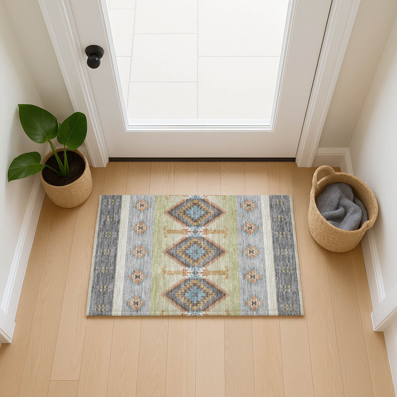 Machine Washable Indoor/Outdoor Chantille ACN2541 Lodge Rug, Rectangle 1'8" x 2'6", Gray