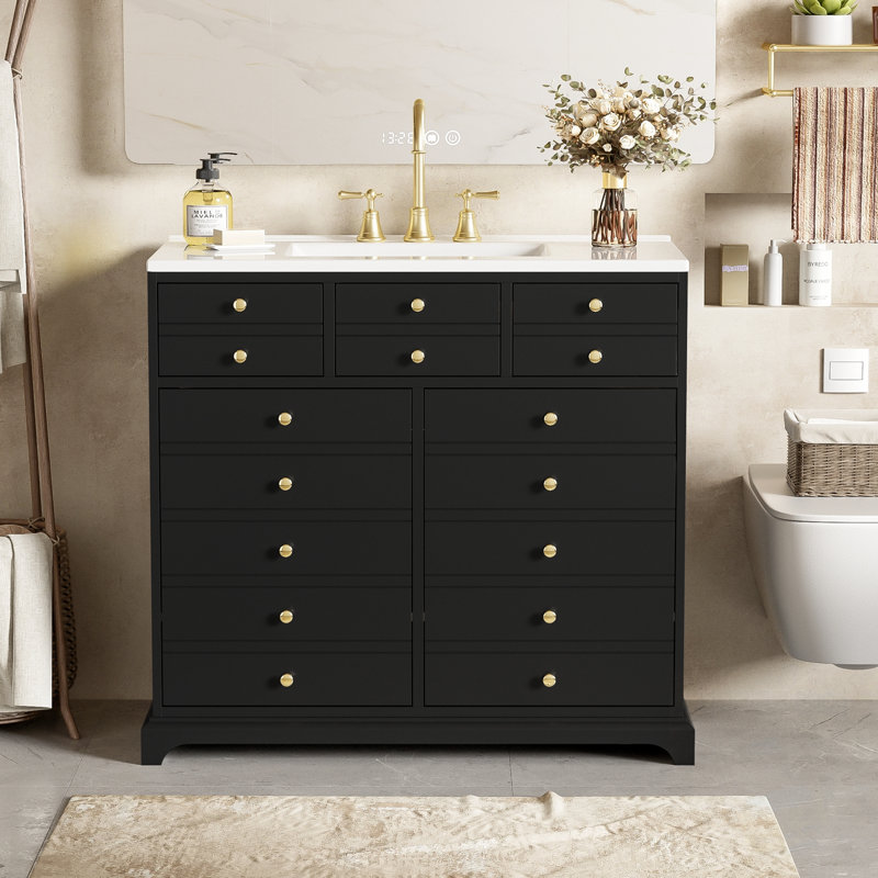 Bathroom Vanity With Top Sink, 2 Drawers And Soft Closing Doors, Black