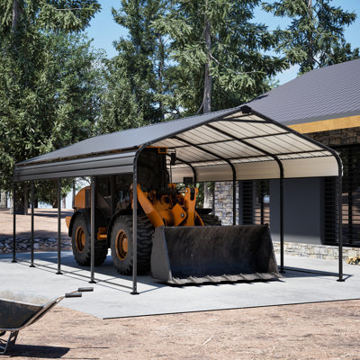 12X20 Ft Black Outdoor Metal Car Shelter, Heavy Duty With Sloped Roof And Rain Tape, Provides Space For Cars Weddings Galvanized Protects Boats, With Upf50+ Blocking