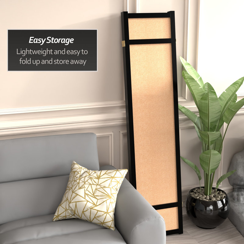 71" H Jute Shoji Room Divider, Black, 3