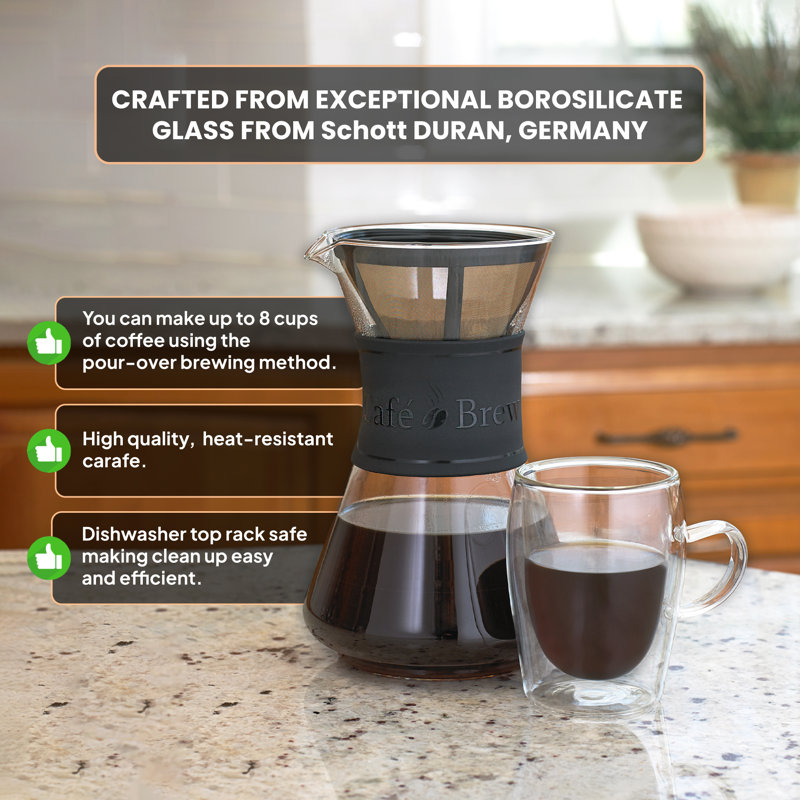 Pour Over Coffee Maker, 8-Cup, Borosilicate Glass from Germany
