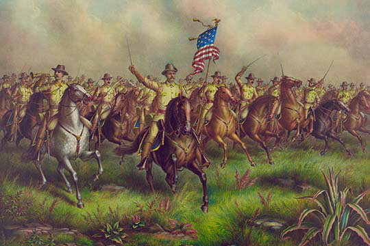 " Rough Riders, Col. Theodore Roosevelt, U.S.V. Commander ", 44" H x 66" W x 1.5" D