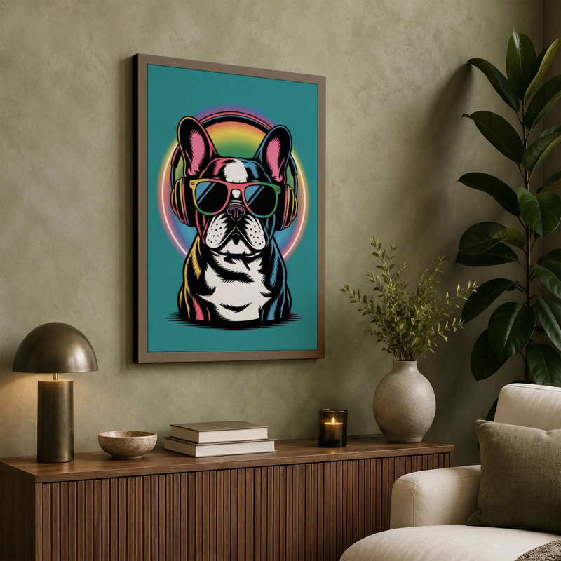 Cool Bulldog Modern - Wrapped Canvas, 36x24 - 91.4 x 61.0 cm, Ochre Border
