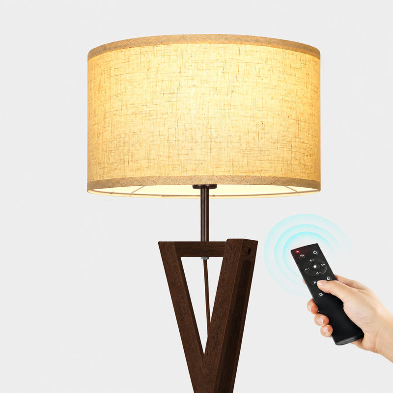 60.24" Solid Wood Floor Lamp Custom Shape Lights With Foot Switch And Remote Control, Dark Brown