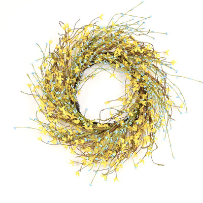 24" Artificial Farmhouse Twig Berry Spring Summer Winter Jasmine Floral Wreath For Front Door