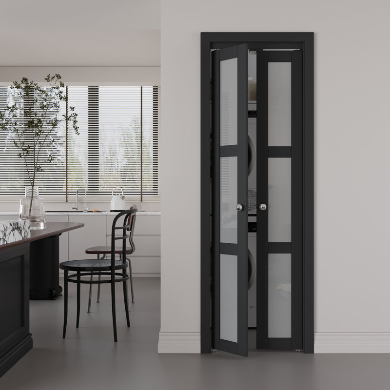 Portes pivotantes à trois vantaux en bois massif, âme pleine, 24 po x 80 po, verre dépoli, avec quincaillerie incluse (idéales pour garde-robe, garde-manger, buanderie, salle de bain)