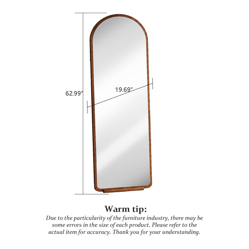 Cadre en bois massif de style médiéval avec base en bois supportant un miroir pleine longueur, 62,99 po x 19,69 po