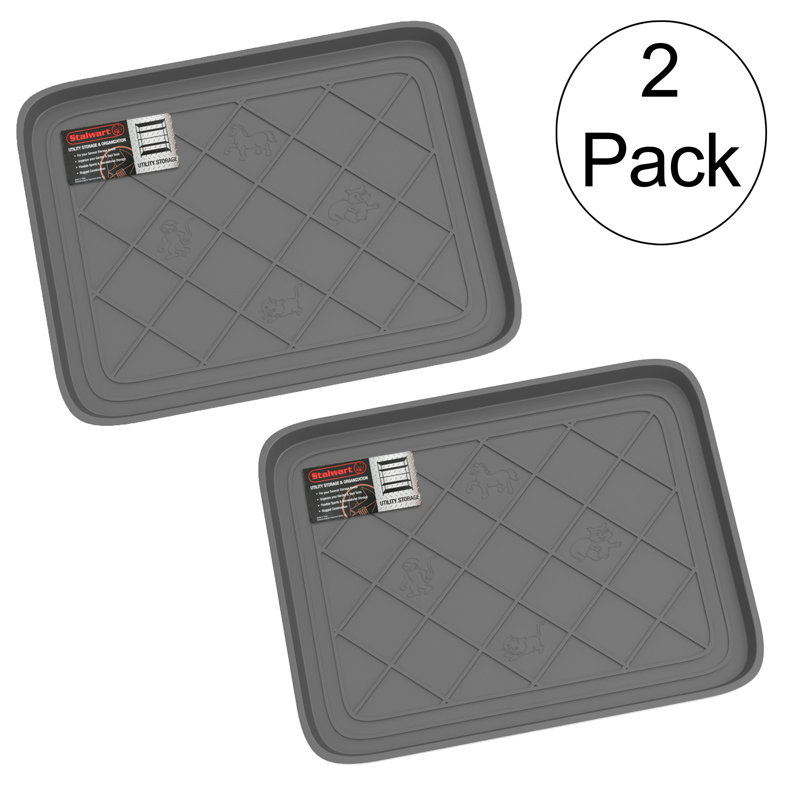 Gray Polypropylene Diamond Pattern Outdoor Boot Tray Set