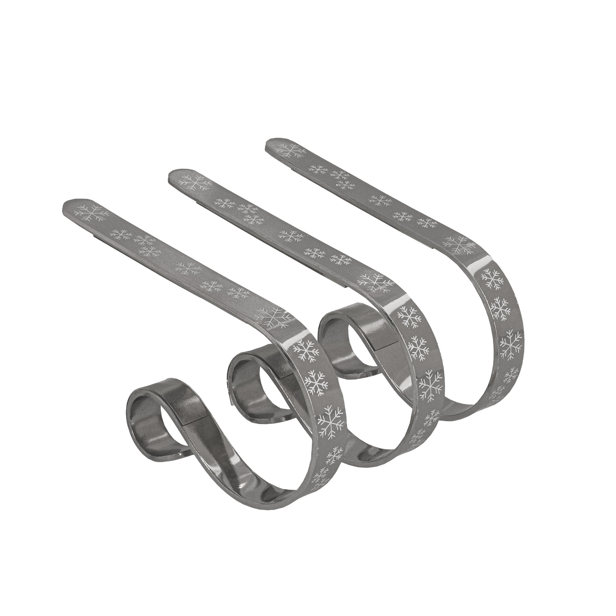 Mantleclip Stocking Holder, Silver with White Snowflake