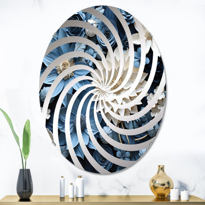 Miroir décoratif vortex blanc et bleu à motif de fleurs de poinsettias ovales