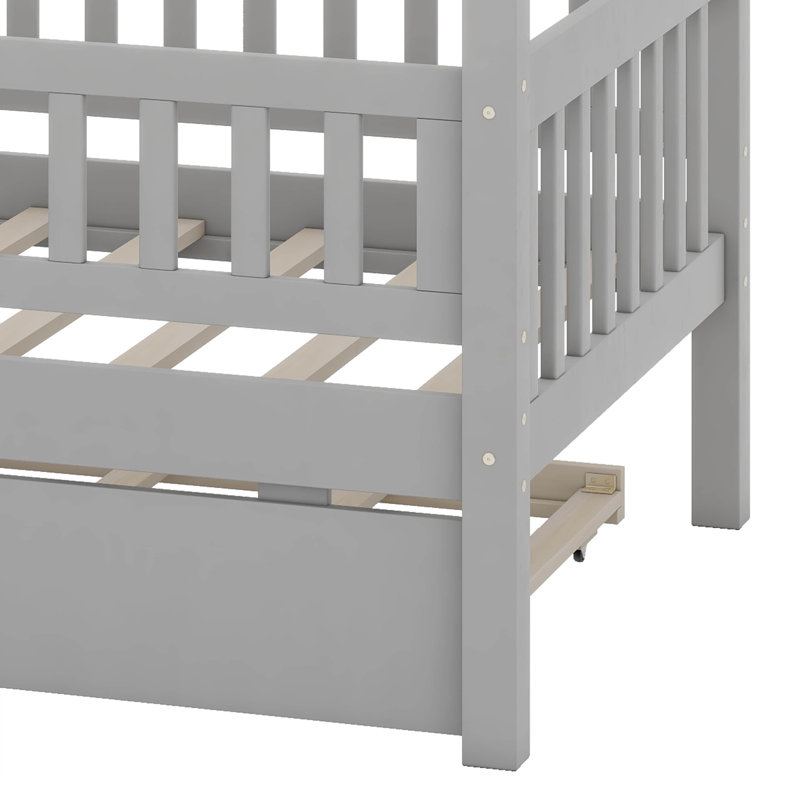 Zhayne Wooden House Bed with Trundle, Twin, Gray