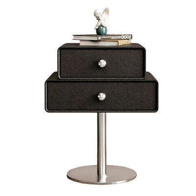 Table de chevet pivotante noire légère et luxueuse, composée de deux tiroirs et reposant sur un socle rond pivotant au sol (23,62 po H x 19,69 po L).