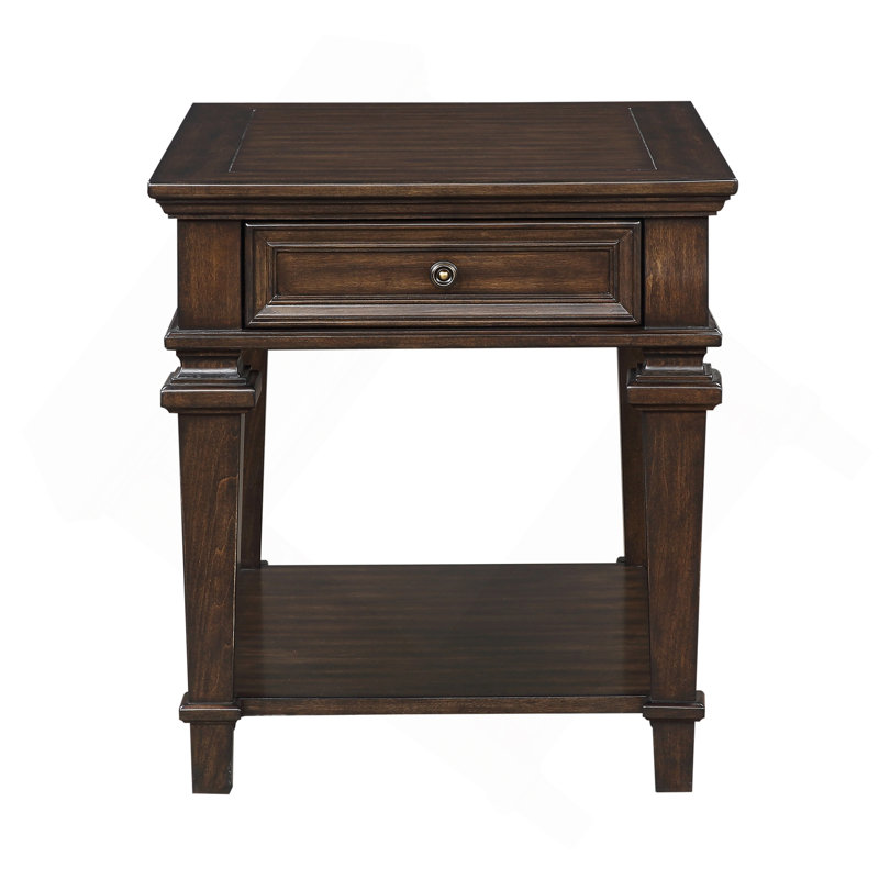 Table de bout de style traditionnel avec tiroir de rangement et finition espresso