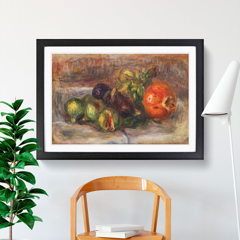 Pomegranate and Figs by Pierre-Auguste Renoir - Picture Frame Painting, 27cm H x 36cm W x 2cm D, Black Framed