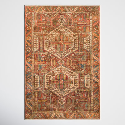 Mags Machine Washable Oriental Brick Red/ Red Area Rug