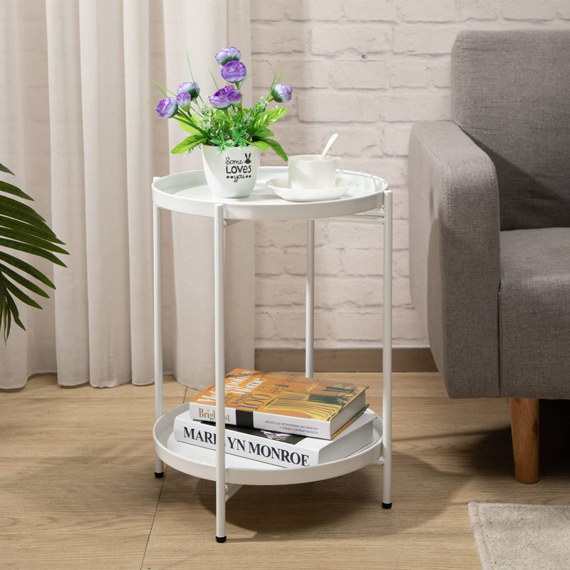 Bunow End Table, White, White