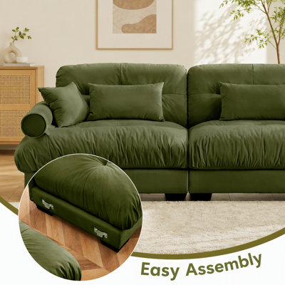 Canapé d'angle modulaire surdimensionné en velours ultra confortable avec pouf amovible, assise profonde et design convertible en L pour une détente optimale.