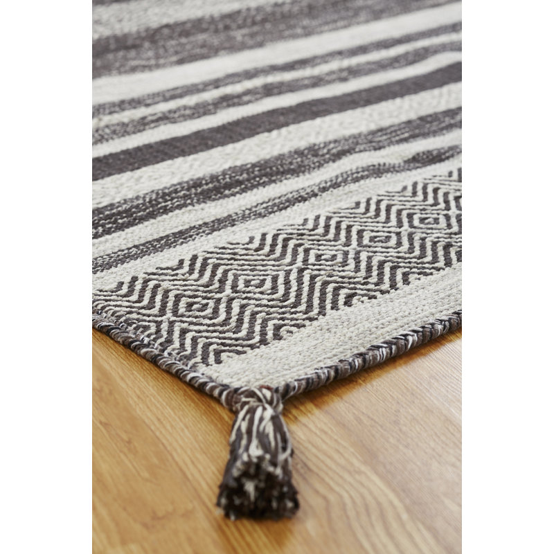 Canyon Cotton Striped Area Rug in Gray/Brown, Rectangle 3'6" x 5'6"