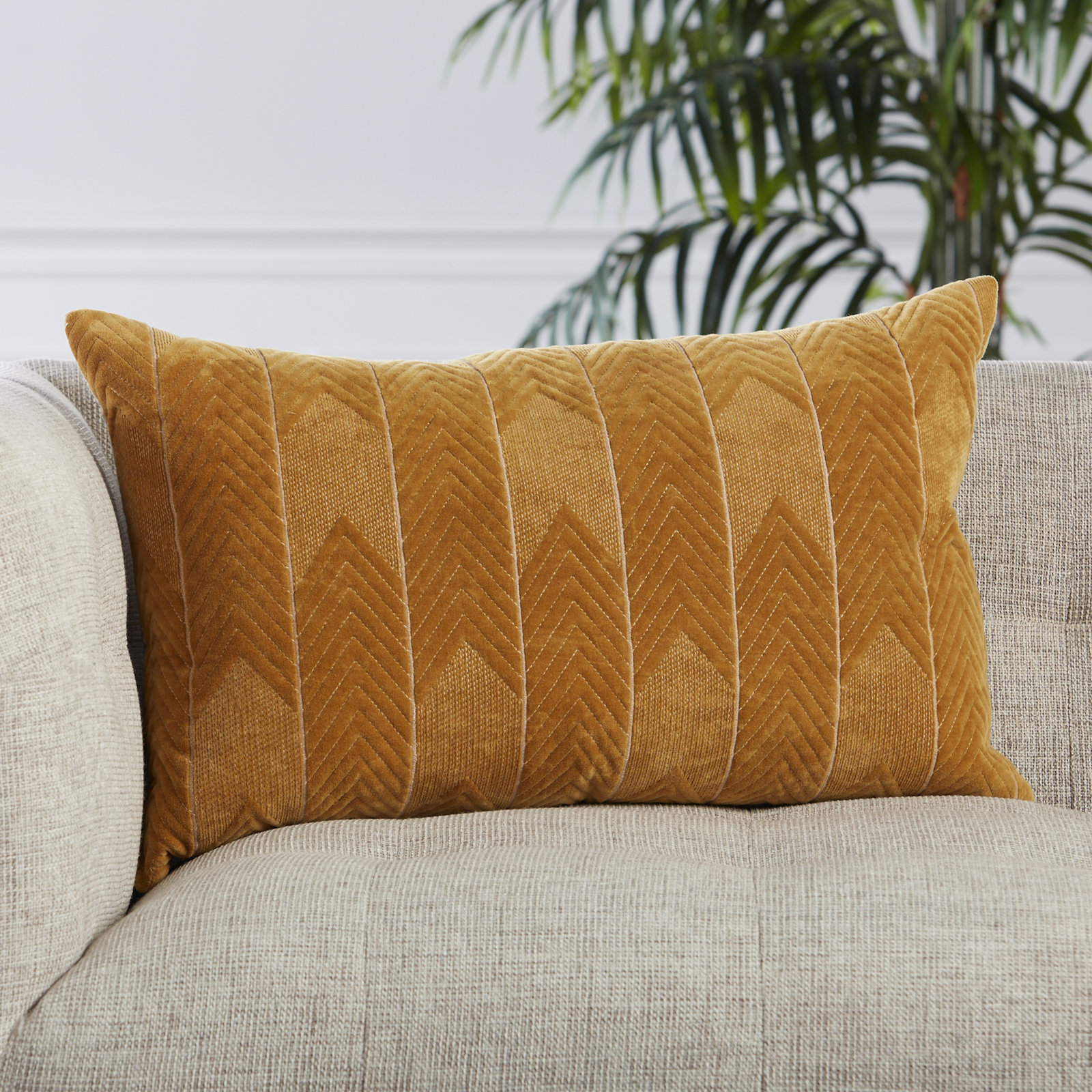 Ryans Embroidered Cotton Lumbar Throw Pillow, Gold, Down Alternative