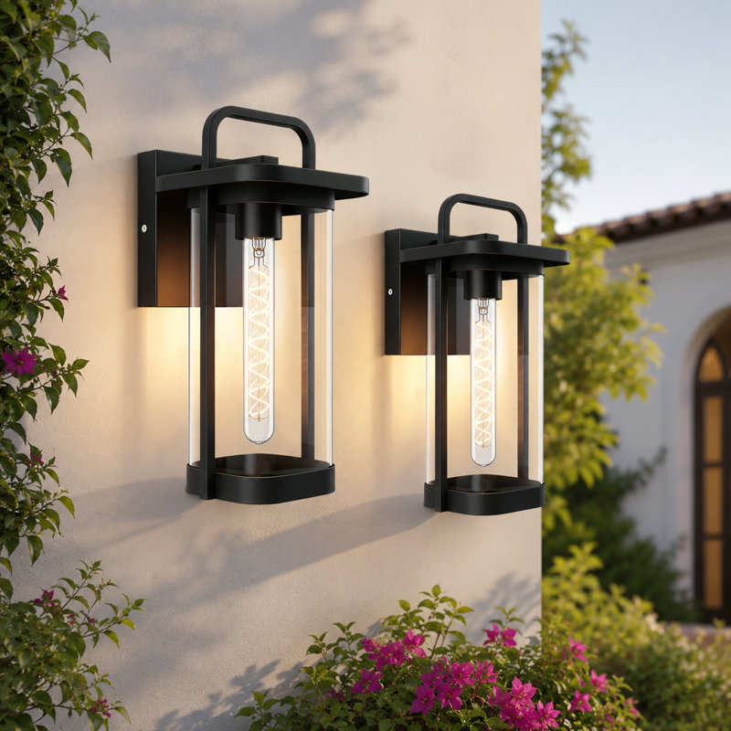 2 Pack  15”H 1-Light Matte Black Outdoor Wall Lights, Outdoor Wall Sconce With Clear Glass(Bulb Not Include)