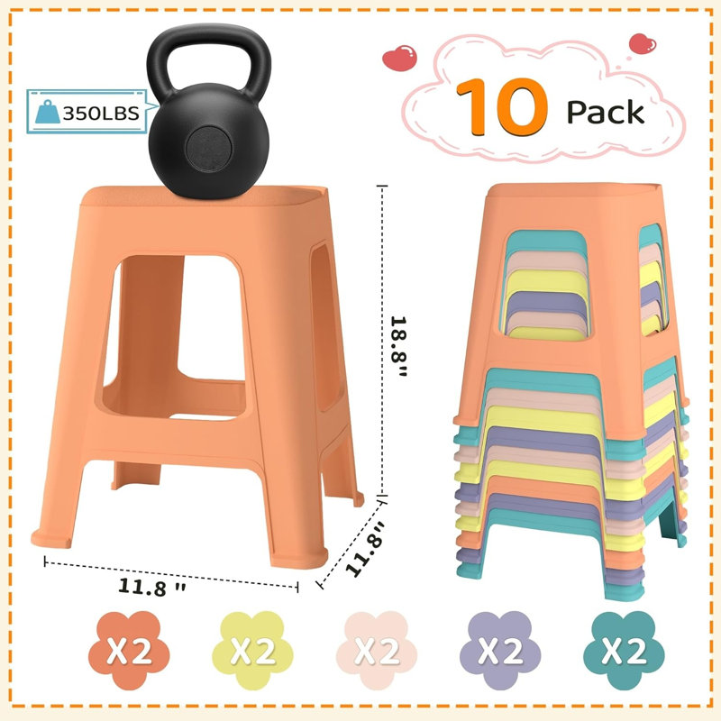 10 tabourets gigognes en plastique 10,8 po, siège flexible sans dossier empilable pour la classe scolaire, 18.8, 10