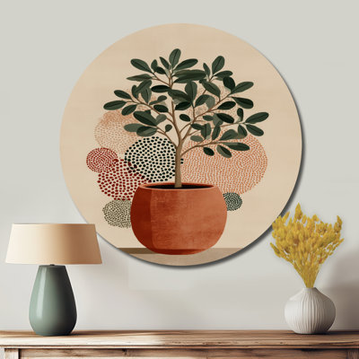 Green And Terracotta Minimalism Sage Elegance - Abstract Botanicals Large Round Metal Wall Art