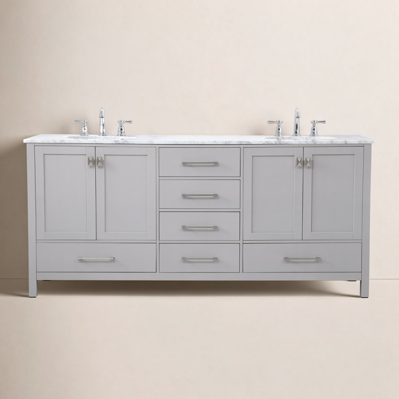 Ensemble de meuble-lavabo large 72 "Irene, Gris, Quartz Calacatta