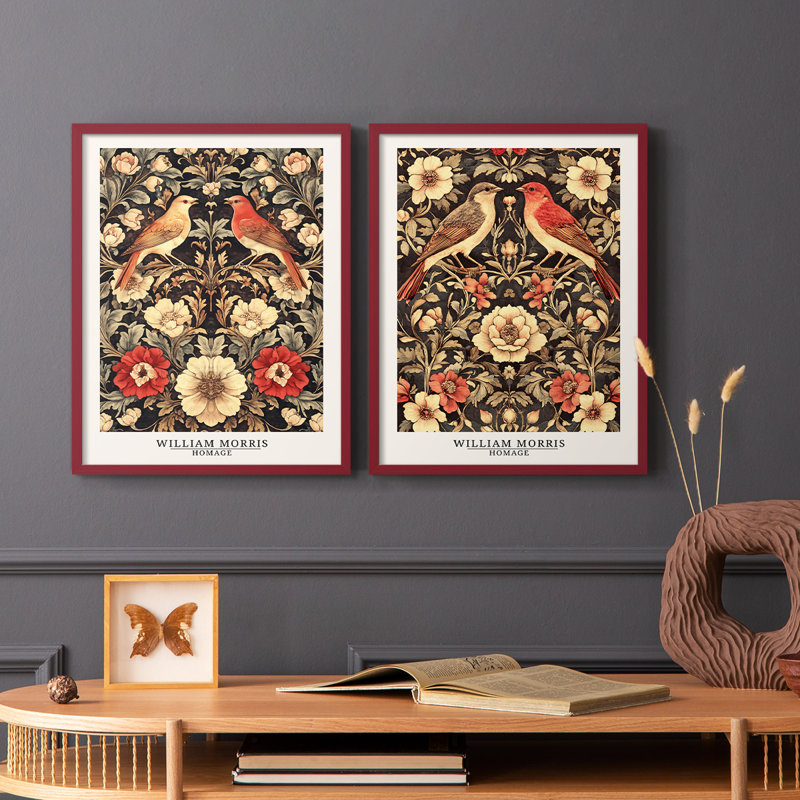 WM MORRIS Series CCCLXVII-Premium Framed Print -Ready to Hang - No Nails Required - No Nails Required, Red, 21" H x 34" W