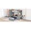 Lit mezzanine simple avec lit autonome, tablettes, bureau et garde-robe-877179965