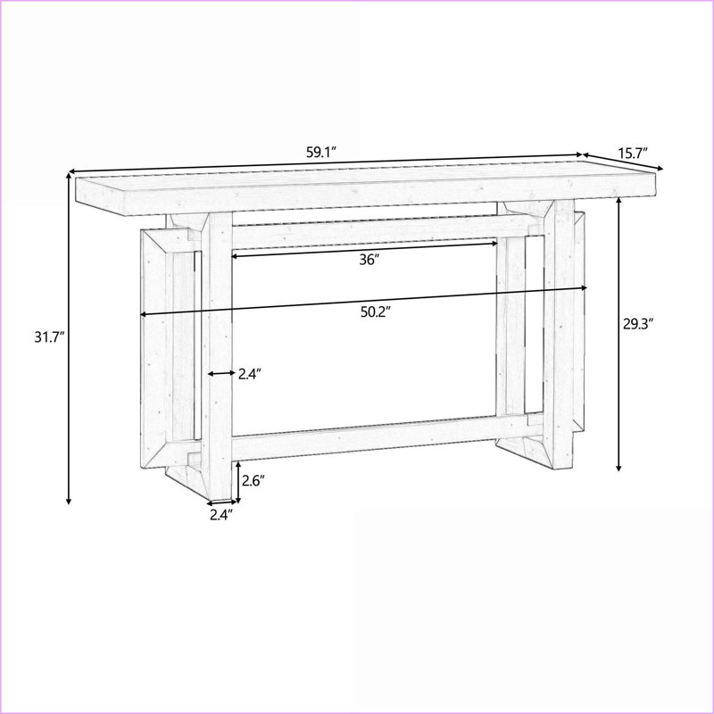 Table basse 59,1 po en placage de pin avec pieds en pin massif, entrée de salon robuste