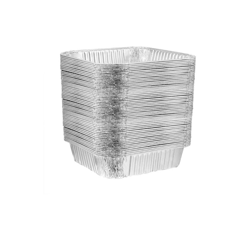 Plat carré en aluminium de 8 pouces avec couvercle en aluminium - jetable pour les événements de restauration, les stations de buffet, les plats de réchaud, le rôtissage au four, la cuisson, la vapeur, la préparation des repas, le rangement du congélateur, les mets à emporter et le service alimentaire (60)