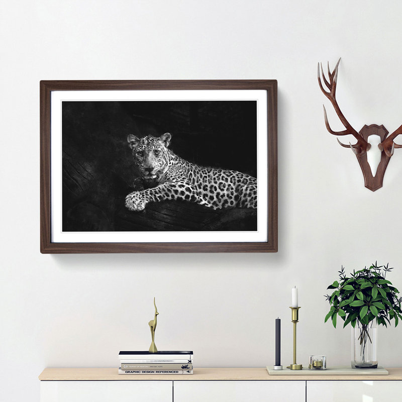Leopard - Picture Frame Graphic Art Print, 62cm H x 87cm W x 2cm D, Walnut Framed