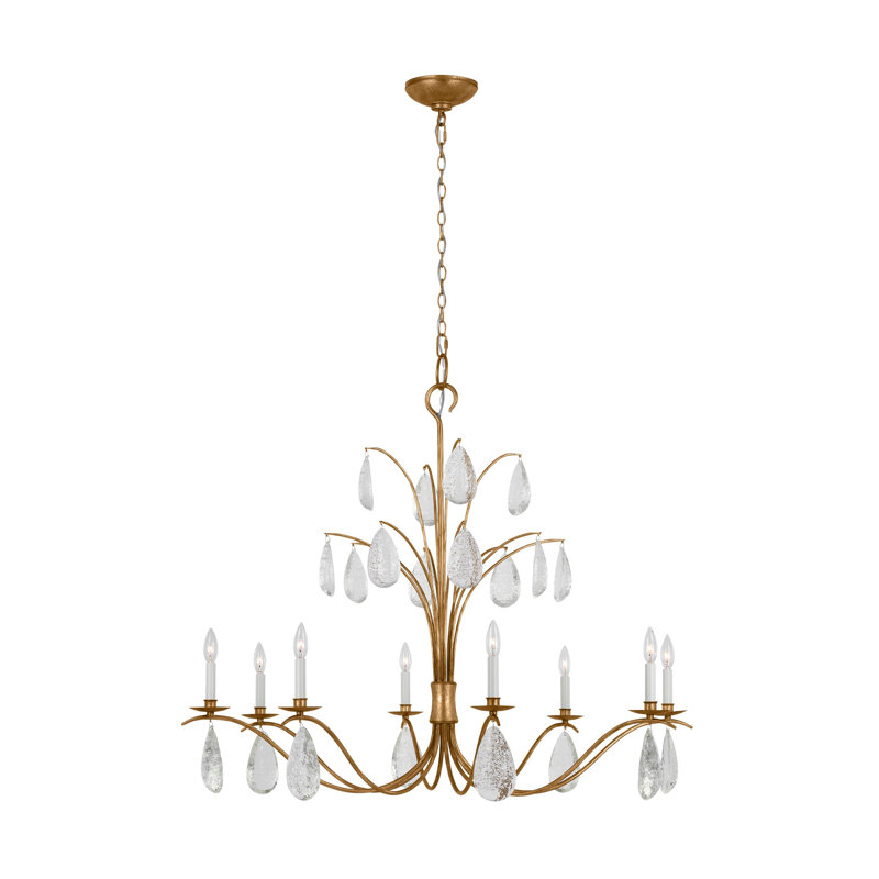 Lustre style chandelier 8 lumières Michelot, Or antique, H 28,5 po x l 32,62 po x P 32,62 po