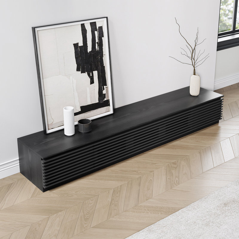 Lesterny Media Console with Flip-Down Glass Door and Drawers, 70.87", Black
