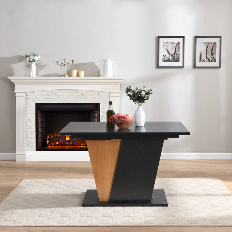 Extendable Dining Table With Built-In Storage, Wooden Table With Sturdy Metal Frame And MDF Base, Adjustable Tabletop, Black